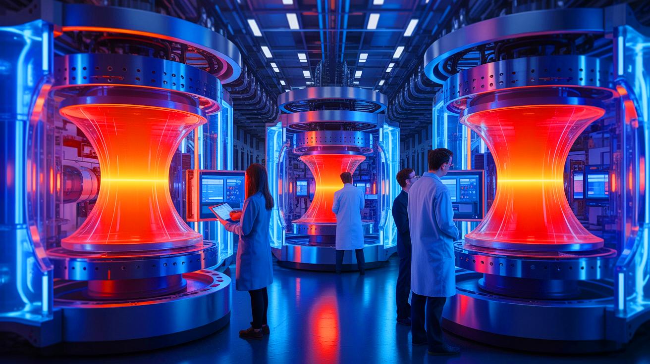 Illustration von der Anwendung fortschrittlicher 3D-Drucktechnologie in der Fusionsenergie, erstellt durch künstliche Intelligenz.