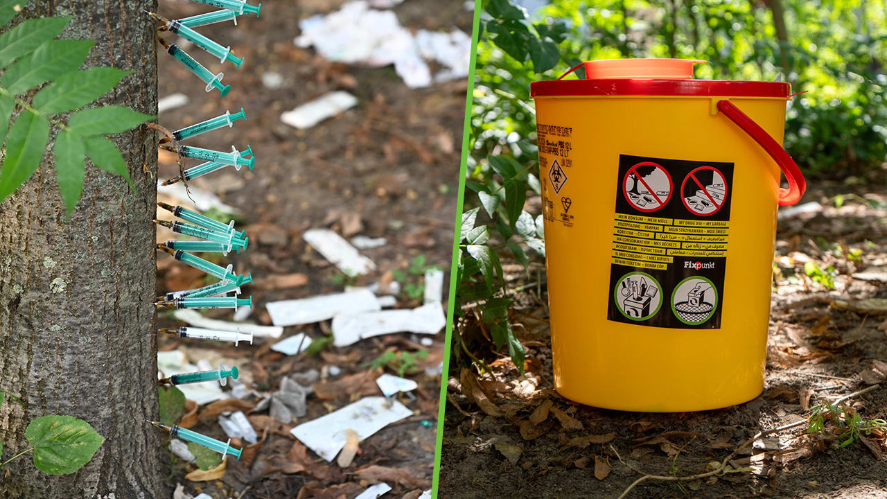Drogen-Schande von Berlin: Der Junkie-Baum ist jetzt ein Eimer | Regional