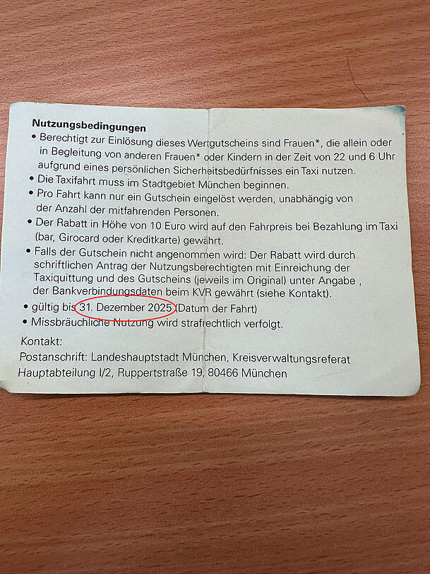 Die aktuellen Taxi-Gutscheine haben eine Gültigkeit bis 31. Dezember 2025.
