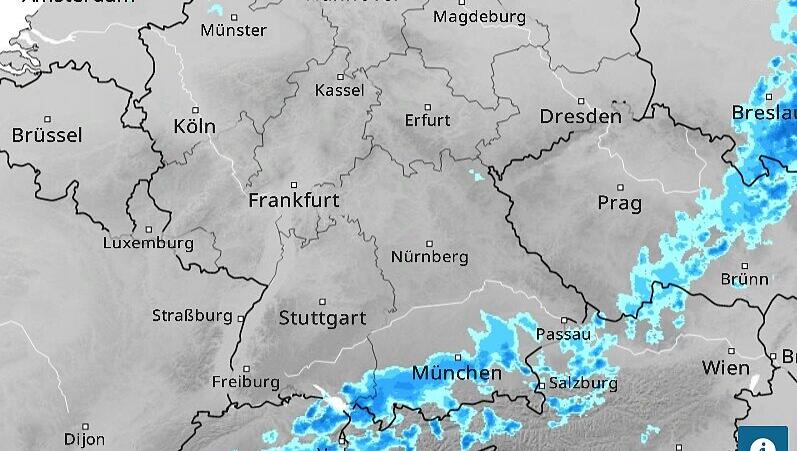 Am Dienstag gegen 20 Uhr soll München der Prognose zufolge inmitten der Regenzone liegen.