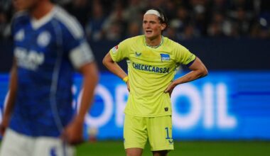 Hertha-Kapitän Fabian Reese zeigt sich nach der Niederlage gegen Schalke 04 frustriert. (Foto: IMAGO / DeFodi Images)