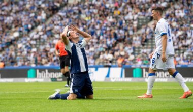 Hertha-Kapitän Fabian Reese verzweifelt im Spiel gegen den Karlsruher SC (Foto: IMAGO / Matthias Koch)