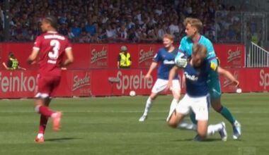 Beim Sieg in Kiel: Dämlicher Platzverweis – Bielefeld-Keeper schubst Gegenspieler völlig unnötig um - Video