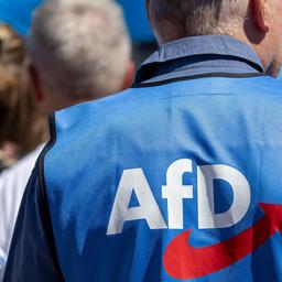 Symbolbild: Mann mit AfD-Weste auf einer Kundgebung. (Quelle: dpa/Hermann)