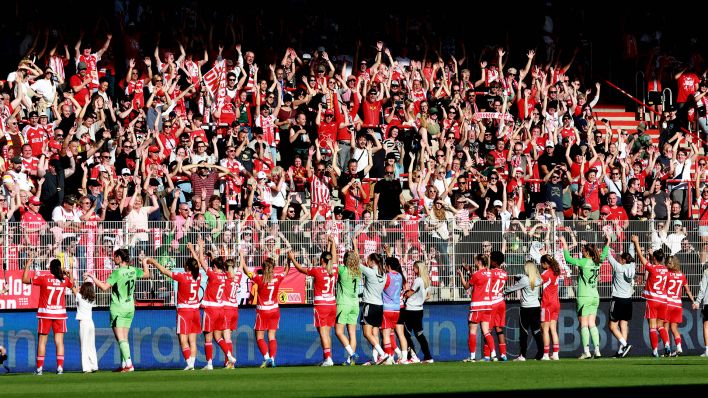 Jubel bei Unions Spielerinnen und Fans nach dem Test gegen Real Madrid (imago images/Engler)