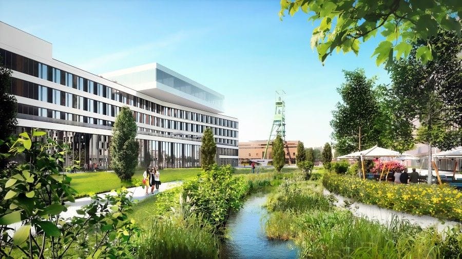 Visualisierung des Stadtteils "Essen 51": Das Areal rund um den Berthold-Beitz-Boulevard, die Pferdebahnstraße und die Helenenstraße soll zu einem modernen Quartier werden.