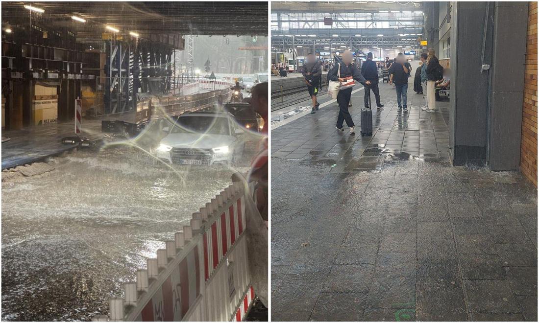 In der Unterführung an der Poccistraße steht bereits das Wasser, auch in den Hauptbahnhof regnet es rein: Eine heftige Gewitterfront erreicht am späten Nachmittag München.