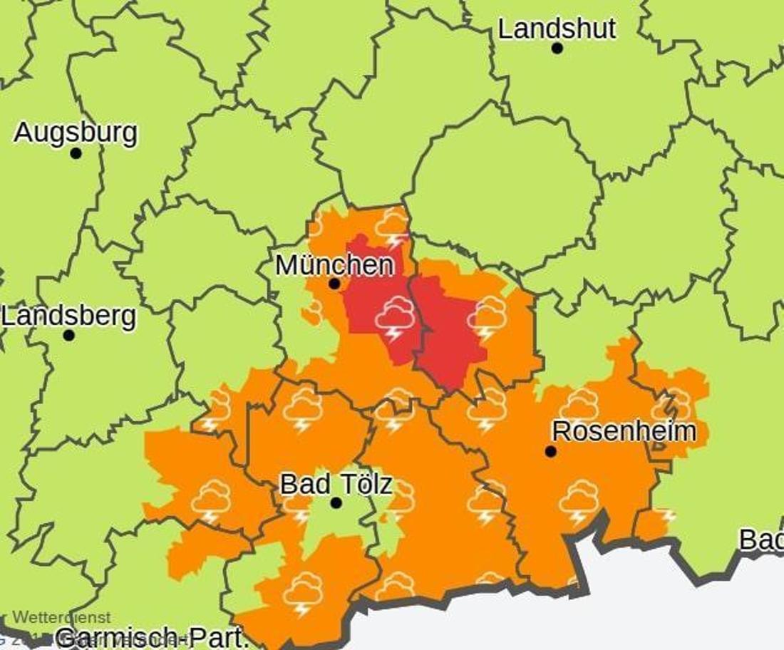 Der Deutsche Wetterdienst warnt vor Unwettern vor den Toren Münchens. 