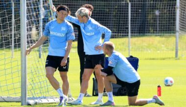 Herthas Fabian Reese (l.) und Dawid Kownacki (r.) beim Training (imago images/Engler)