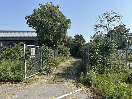 Bislang ist der neue Haller Stadtpark nur über den Parkplatz vor der Sporthalle der Kreisberufsschule aus zugänglich. Jetzt soll der Zaun um das Gelände auch an anderer Stelle geöffnet werden. - © Tobias Barrelmeyer