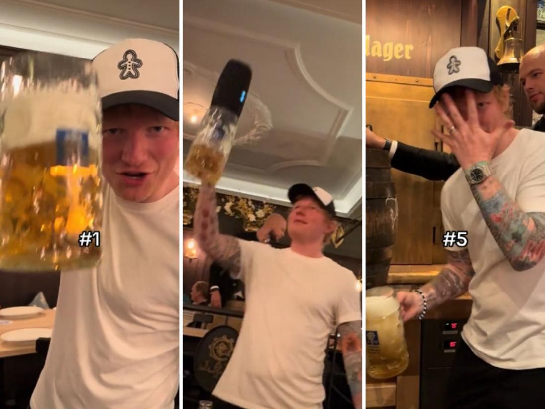Ganze fünf Mass trank Ed Sheeran in einem Münchner Wirtshaus nach dem Fanfest Euro 2024.