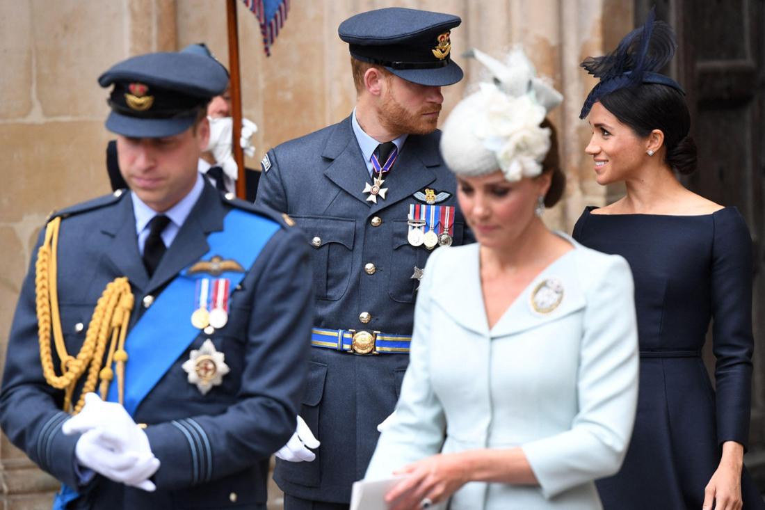 Prinz William, Prinz Harry, Prinzessin Kate und Meghan Markle 2018 beim Verlassen der Westminster Abbey.