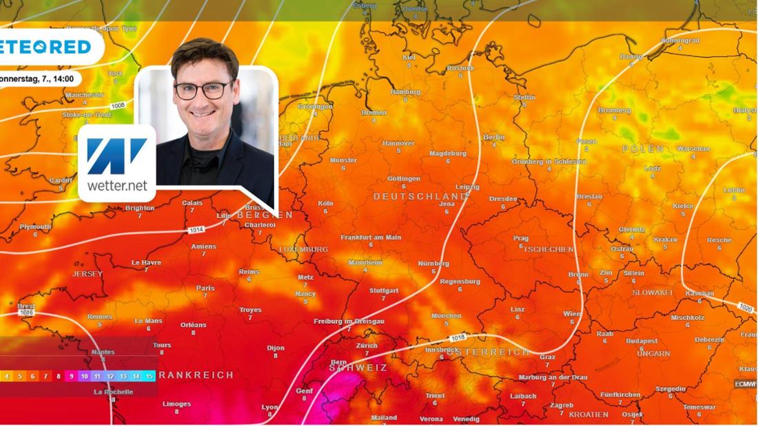 Die Wetterkarte mit dem aktuellen UV- Index. am 7. August. 