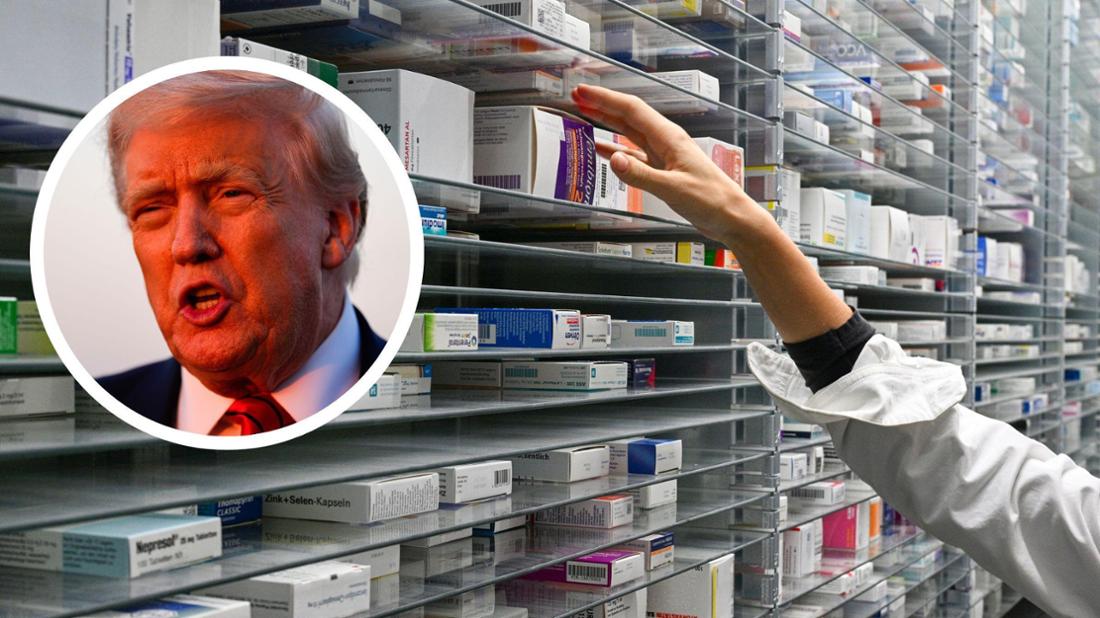 US-Präsident Donald Trump und Regal in einer Apotheke 