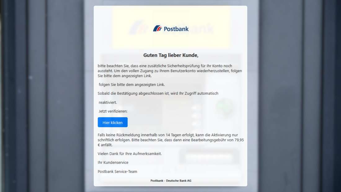 Phishing-Mail im Namen der Postbank.