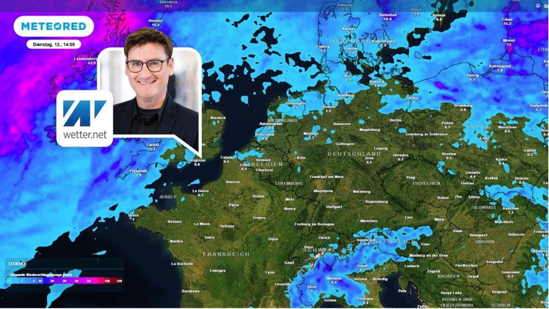 Die Regensummen bis Dienstag (12. August).