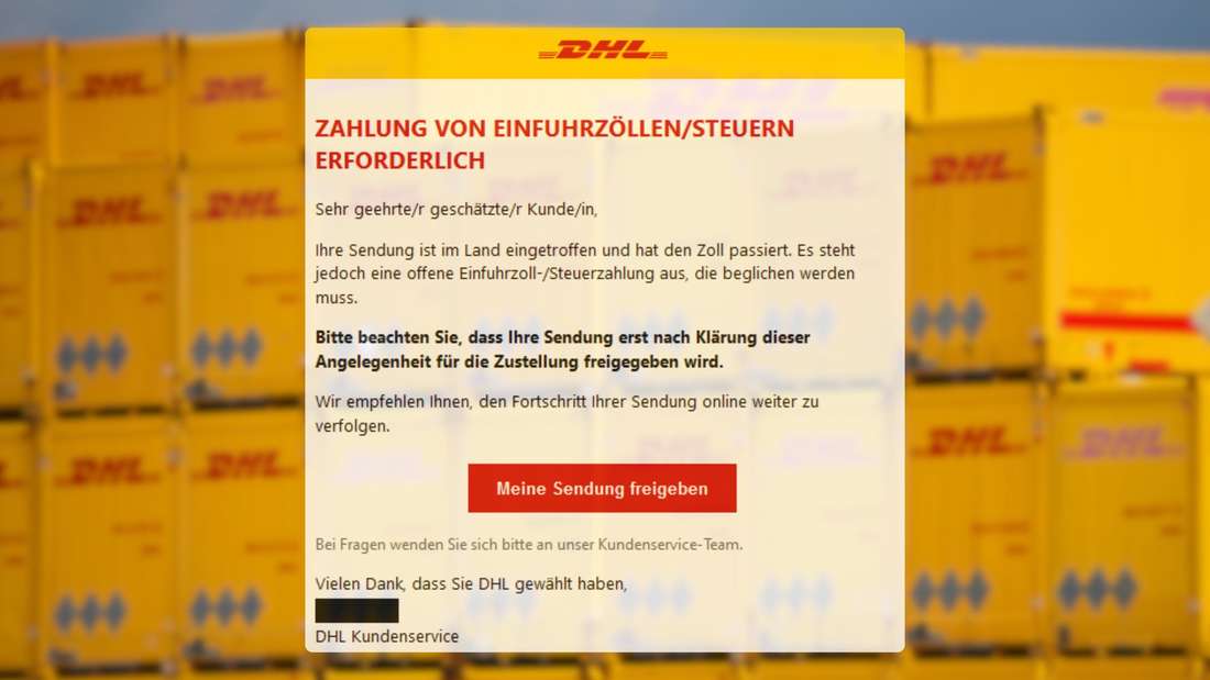 Phishing-Mail im Namen der DHL.