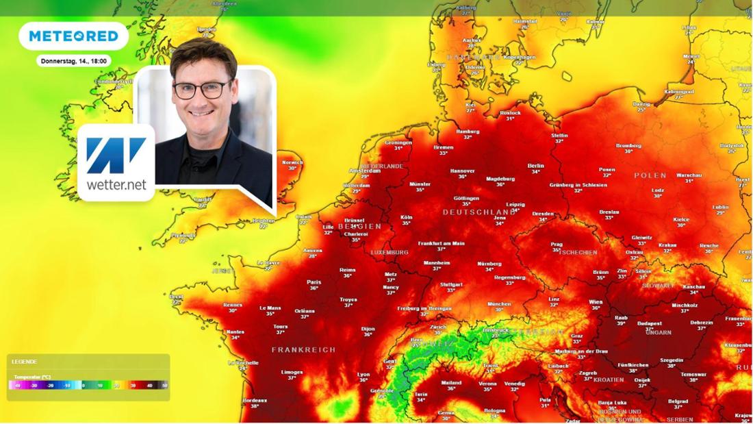 Die Wetterkarte zeigt die Temperaturen am Donnerstag (14. August). 