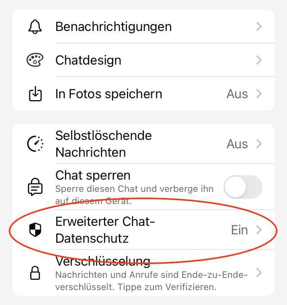 Erweiterter Chat-Datenschutz Whatsapp