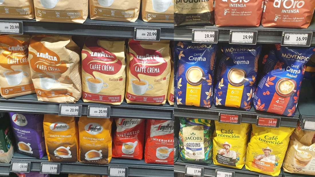 Kaffeepreise in einem Edeka in Rosenheim