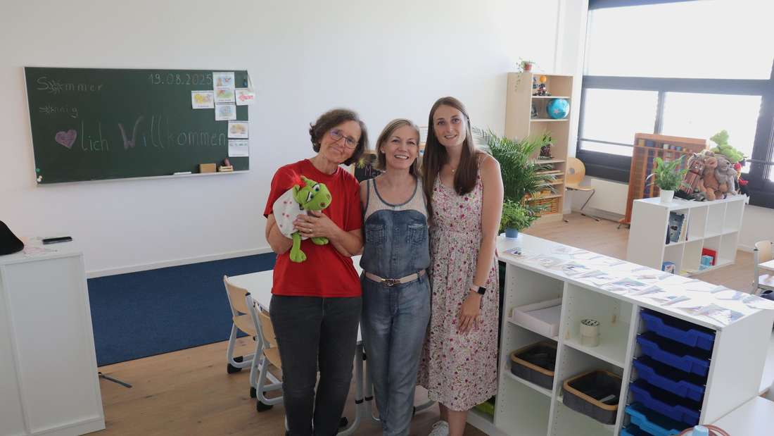 bnoh19082025einschulungerasmus 01Einschulung in der Erasmusschule Heusenstamm Grundschule Bildungscampus Lehrerin Carola Mundo, Schlleiterin Corinna Heller und Lehrerin Katelyn Umstead