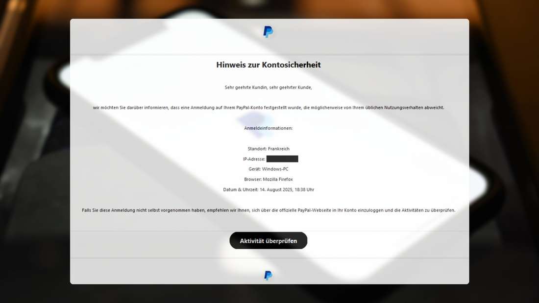 Phishing-Mail im Namen von PayPal.