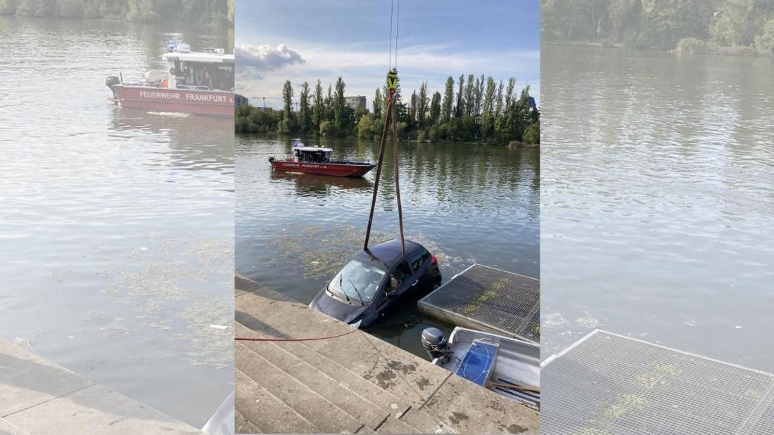 Ein Auto fällt nahe der Gerbermühle in den Main.