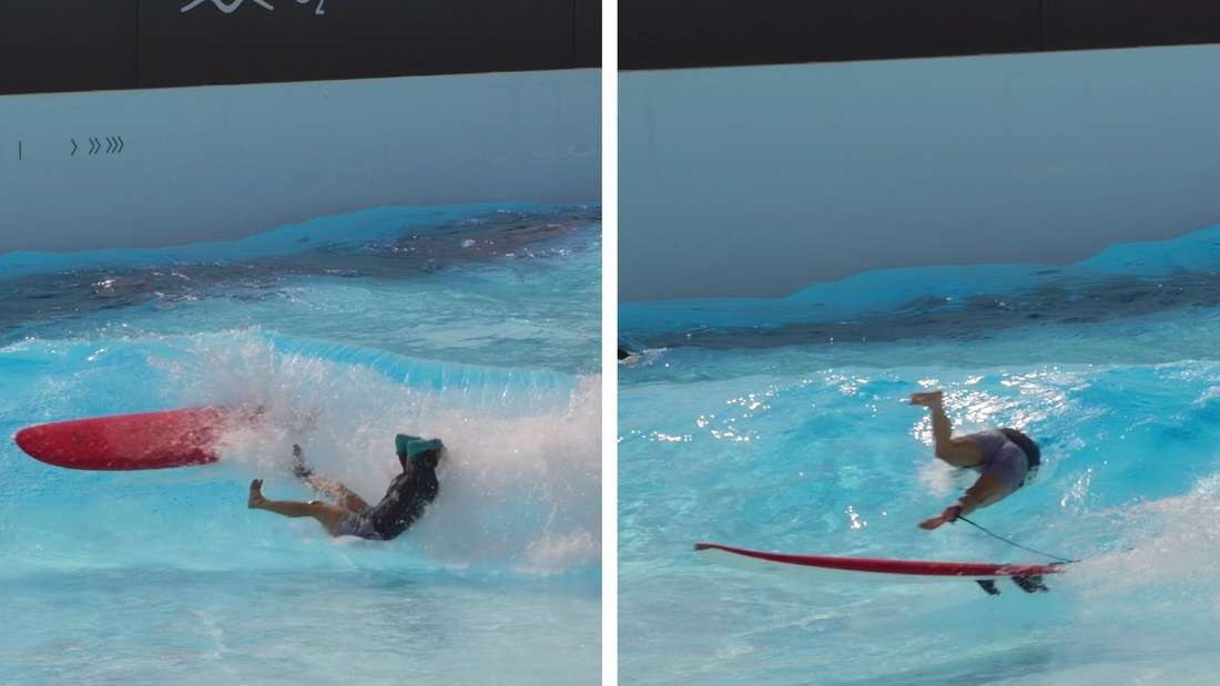 Stürze ins Wasser beim Surfen in der O2 Surftown