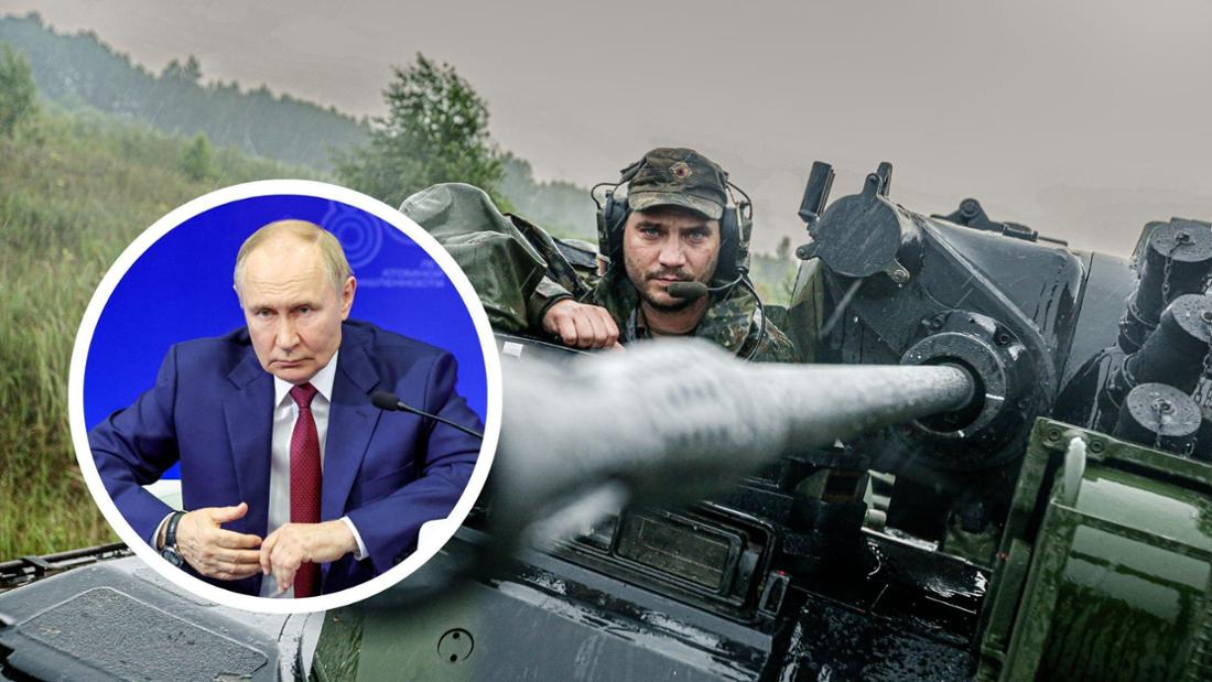 Bildmontage aus Wladimir Putin und einem Panzer der Internationalen Kampftruppe in Litauen.