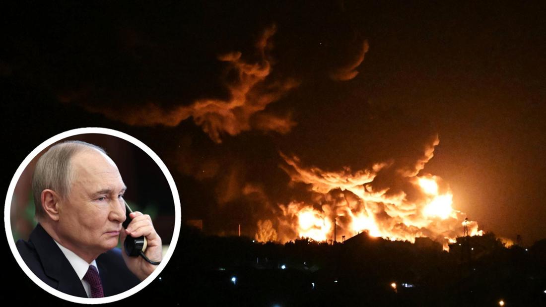 LPR Drohnenangriff am 30.06.2025 Rauch und Feuer steigen über einem Öllager auf, nachdem im Zuge der russischen Militäroperation in der Ukraine in Lugansk, der Volksrepublik Lugansk, Russland, ein Drohnenangriff der Ukraine gemeldet wurde.