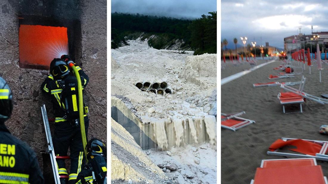 Feuerwehr Bozen im Einsatz Brand nach Blitzeinschlag Murenabgang Alemagna Staatsstraße Strand von Viareggio
