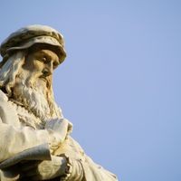 Head of the Leonardo da Vinci statue in Milan