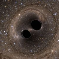 Kollision von zwei massiven schwarzen Löchern.