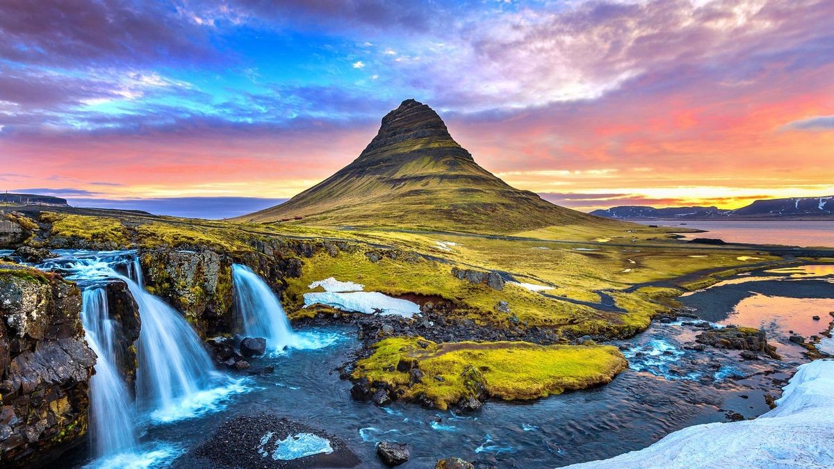 Kirkjufell at sunrise in Iceland. Beautiful landscape.