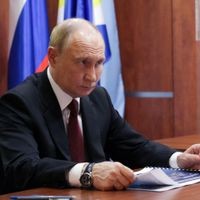In this pool photograph distributed by the Russian state agency Sputnik, Russia's President Vladimir Putin attends a meeting with head of Russia's Chukotka Autonomous Region in Anadyr, Chukotka, following his visit to the United States on August 16, 2025. (Photo by SPUTNIK / AFP)