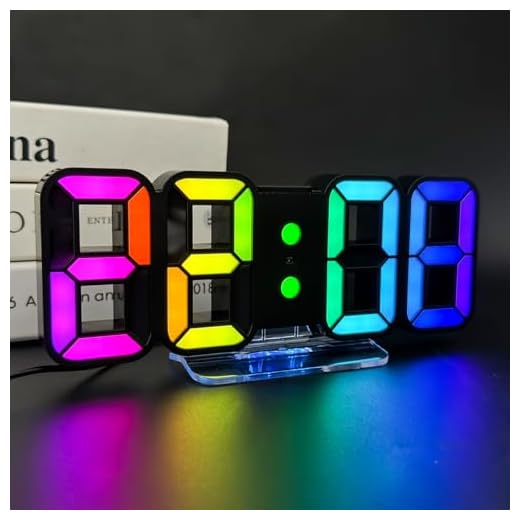 Seutgjie 3D LED Digitalwecker, Tischuhr/Wanduhr Digital Uhr 14 RGB Farbwechsel 12/24 Stunden 3 Helligkeitsanpassungen Nachthelligkeitsmodus Schlummermodus mit Fernbedienung Schwarz