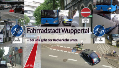 Collage verschiedener gefährlicher Situationen im Verkehr, die durch fehlerhafte Planung verursacht wurden.