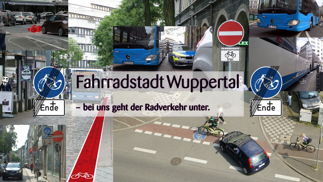 Collage verschiedener gefährlicher Situationen im Verkehr, die durch fehlerhafte Planung verursacht wurden.