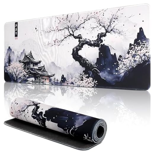 shangtushunli Japanische Weiße Mauspad, Große Kirschblüte Schreibtisch Matte, Anime Gaming Tastatur Matte, rutschfeste Gummibasis, Großer Erweiterter Schreibtisch Schutz Für Home Office1