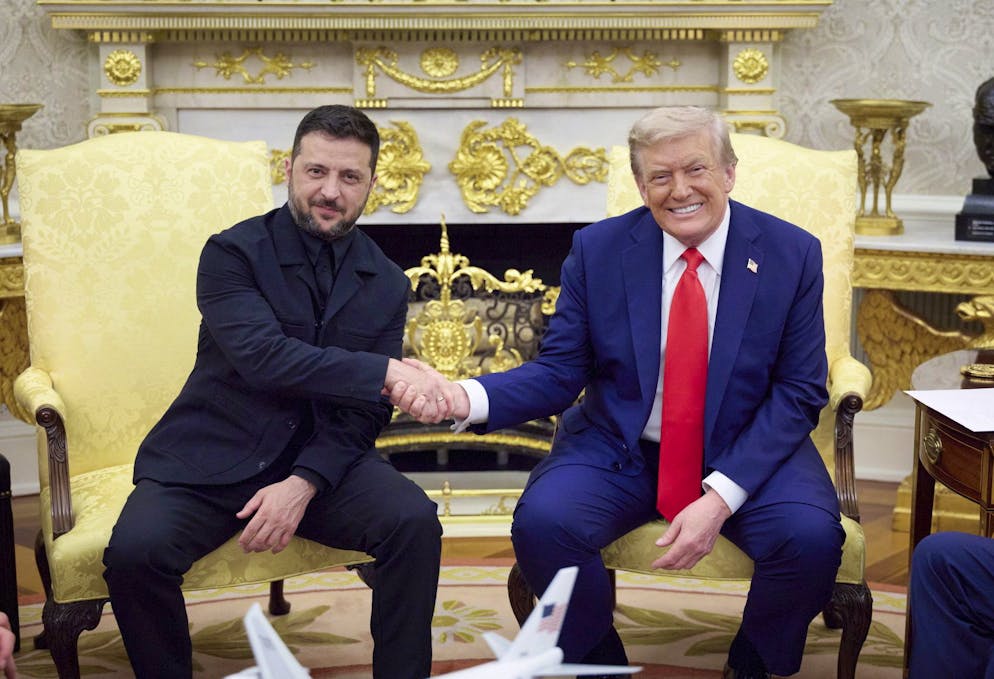 Stimmten im Vergleich zu ihrem letzten Treffen im Oval Office weitaus versöhnlichere Töne an: US-Präsident Donald Trump und der ukrainische Staatschef Wolodymyr Selenskyj.