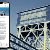 Der Hammerkopfturm der Zeche Minister Stein in Eving mit einem Screenshot des neuen Newsletters.
