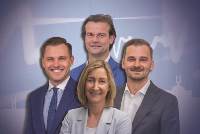 Montage von Portraitfotos von Wadim Tokarev, Claudia Mokanski, Boris Fahle und Simon Kleiser