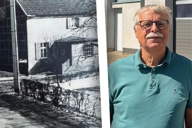 Montage zeigt die altre Grenze in Lichtendorf zwischen Dortmund und Iserlohn und Heinz Körner