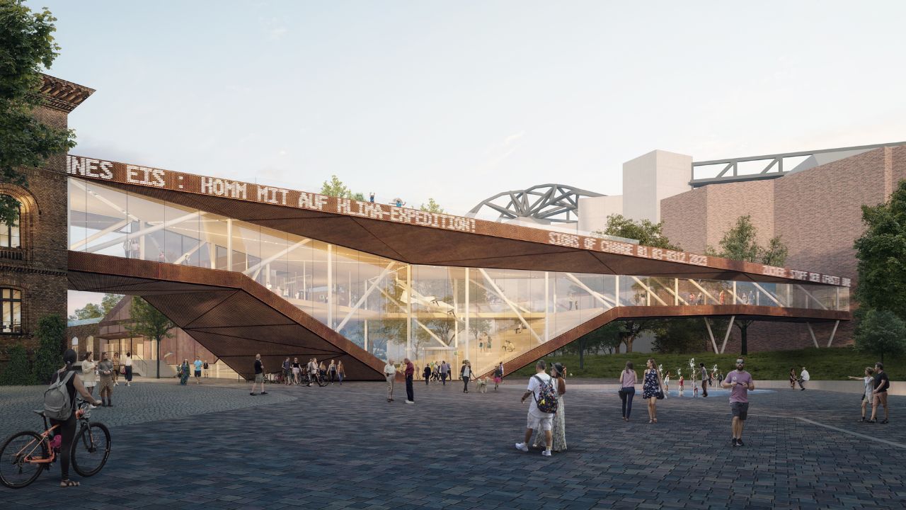 Visualisierung des neuen Eingangsgebäudes des Deutschen Technikmuseums in Berlin
