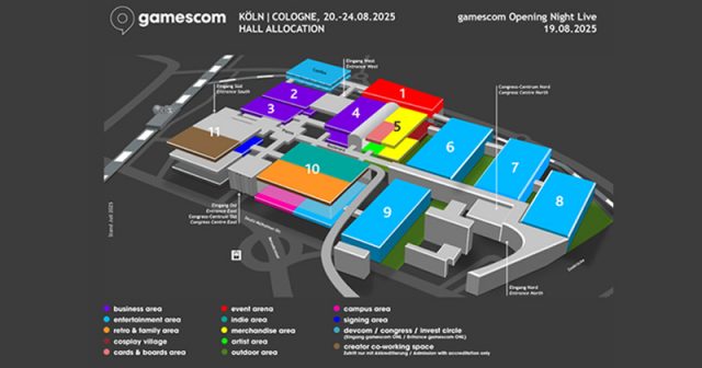 Der Hallenplan der Gamescom 2025 (Stand: Juli 2025 / Abbildung: Koelnmesse)