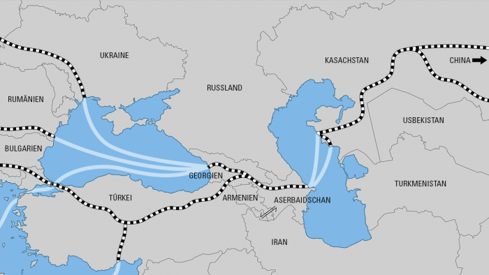 Landkarte von Osteuropa bis Kasachstan mit Transportwegen