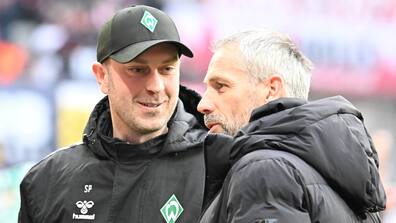 Der Neue und der Alte: Die beiden Trainer Ole Werner (li.) und Marco Rose im Gespräch.