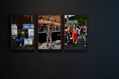 Kleines Triptychon: Dedrick Gardner von der Gewerkschaft United Mine Workers of America (l.), das Porträt eines Kohlearbeiters in Welch (West Virginia, M.) und das Bild eines Jungen auf dem Black and Gold Festival 2013 in Hazard (Kentucky).