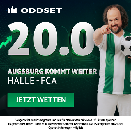 Jetzt den Oddset Quotenboost sichern 20.0 Quotenturbo zu Halle - Augsburg bei Oddset