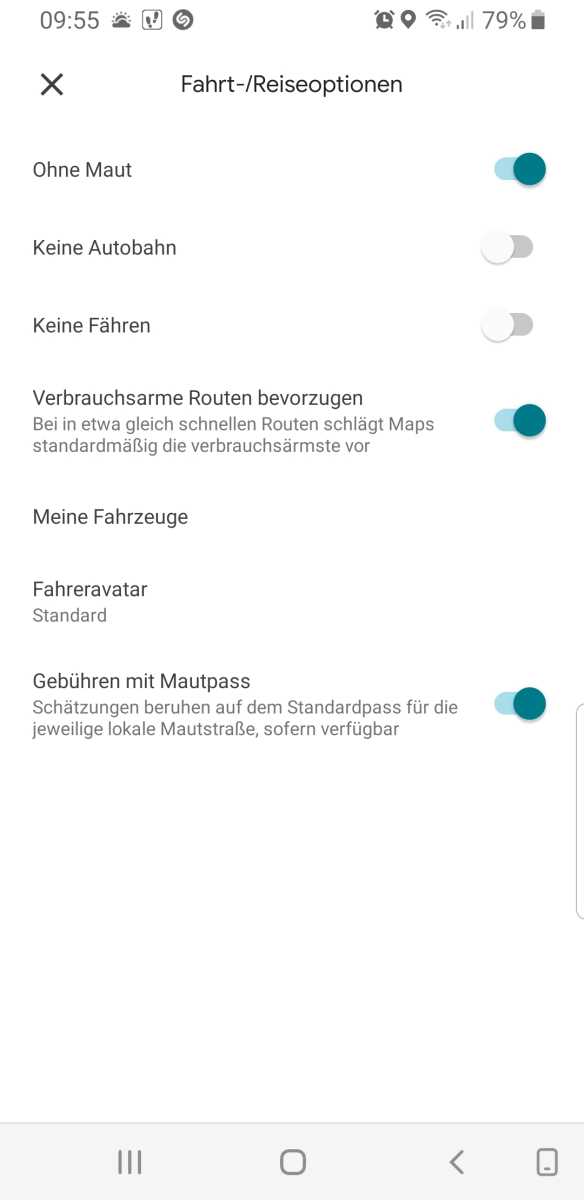 Reiseoptionen in Google Maps